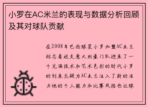 小罗在AC米兰的表现与数据分析回顾及其对球队贡献